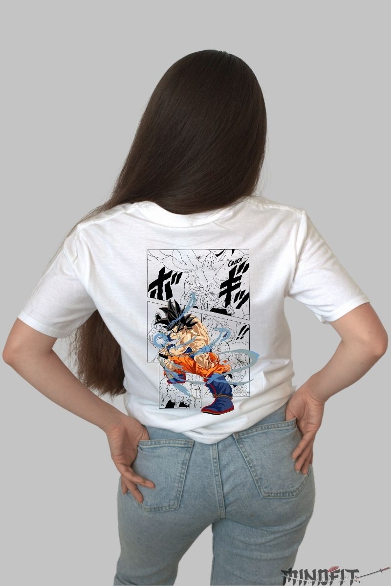 Tricou Anime Dragon Ball – Goku Manga Aura alb negru spate
