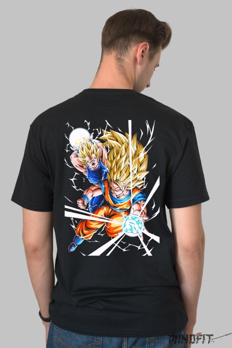 Tricou Anime Dragon Ball Goku si Gohan Super Saiyan barbat negru