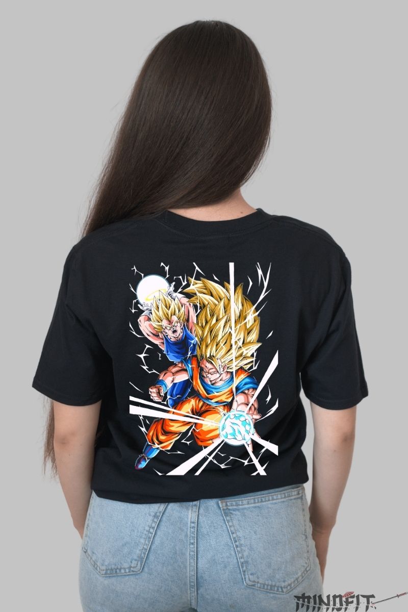 Tricou Anime Dragon Ball Goku si Gohan Super Saiyan dama negru