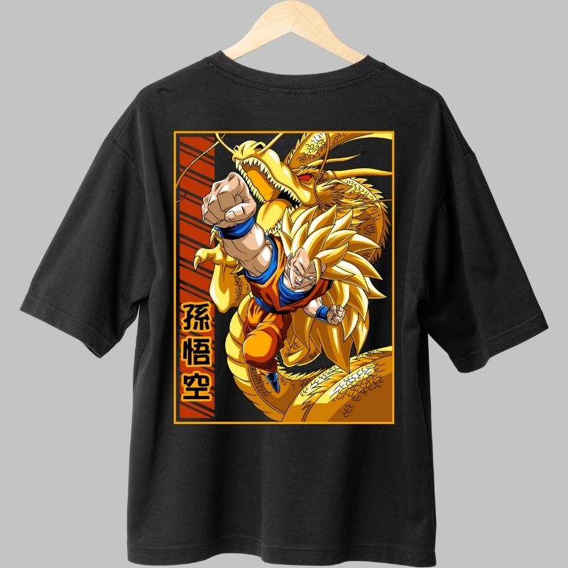 Tricou Anime Dragon Ball – Goku SSJ & Shenron negru fata