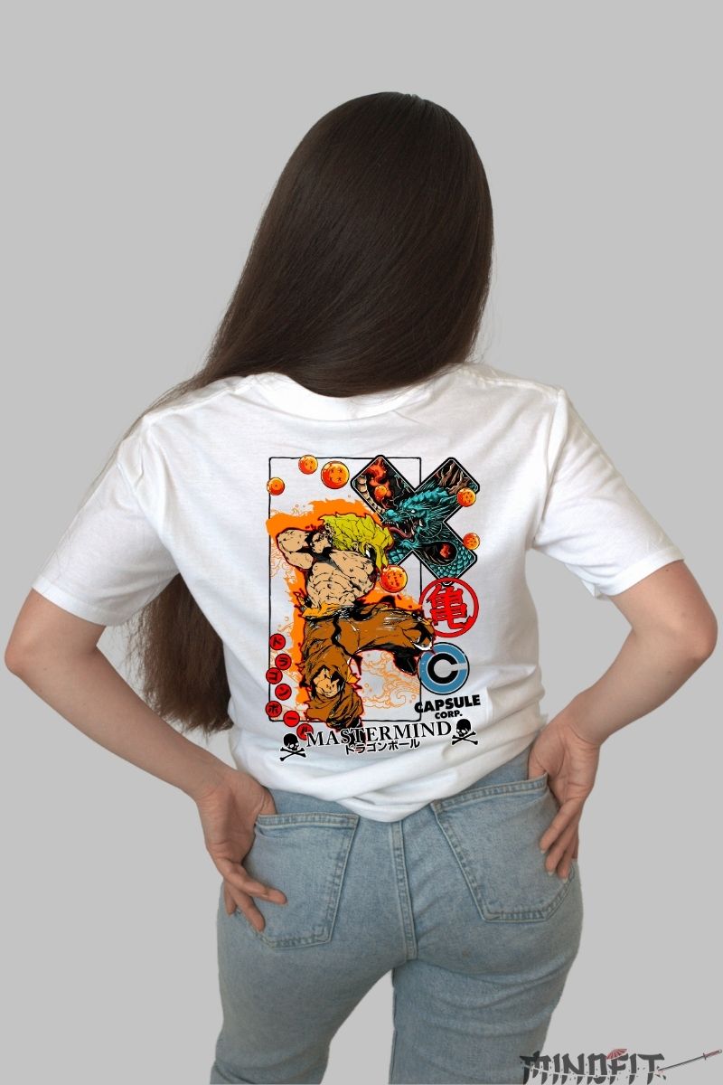 Tricou Anime Dragon Ball – Goku Street Power alb negru spate