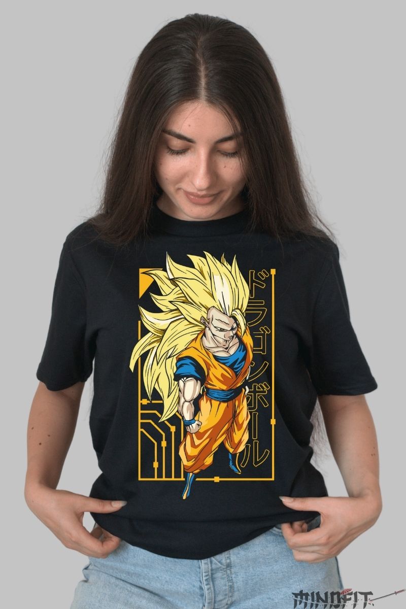 Tricou Anime Dragon Ball – Goku Super Saiyan 3 dama negru