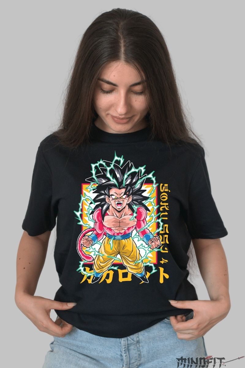 Tricou Anime Dragon Ball – Goku Super Saiyan 4 Rage dama negru