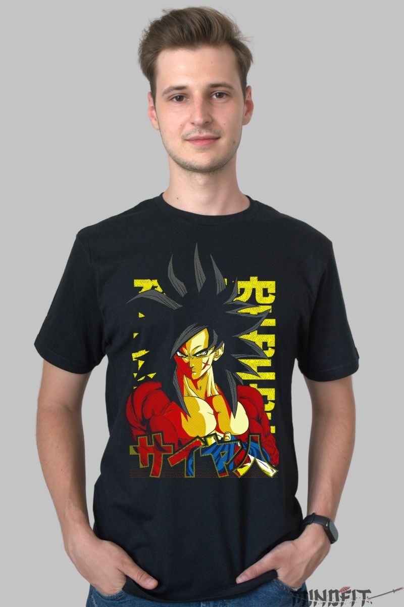 Tricou Anime Dragon Ball – Goku Super Saiyan 4 Vintage Strike barbat negru