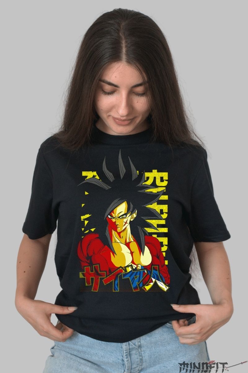 Tricou Anime Dragon Ball – Goku Super Saiyan 4 Vintage Strike dama negru