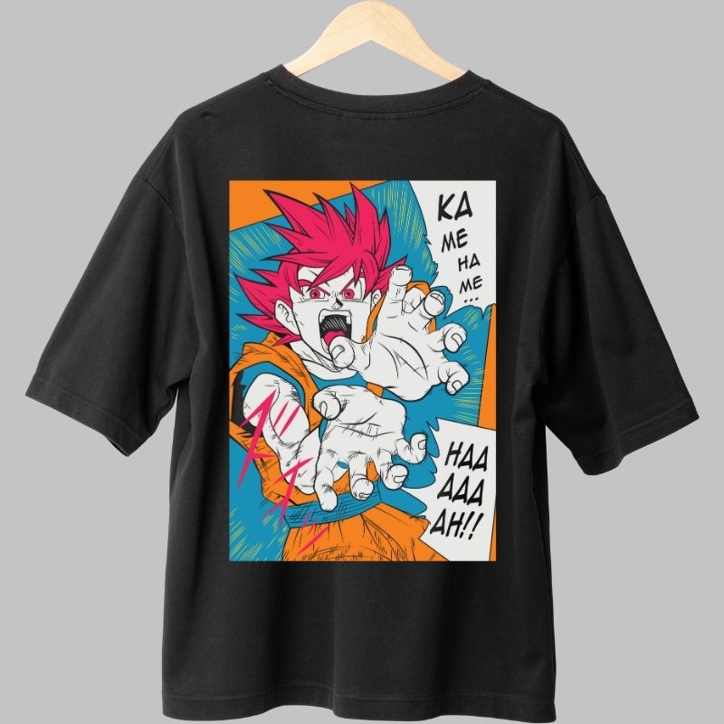Tricou Anime Dragon Ball – Goku Super Saiyan God Kamehameha negru fata