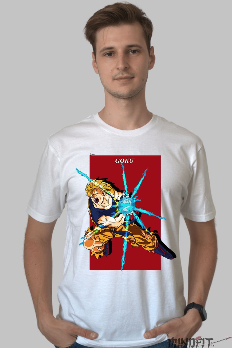 Tricou Anime Dragon Ball – Goku Super Saiyan Impact barbat alb
