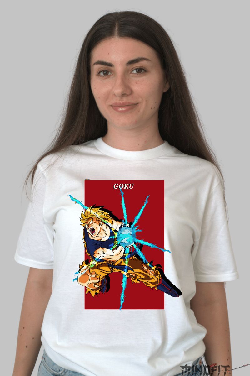Tricou Anime Dragon Ball – Goku Super Saiyan Impact dama alb
