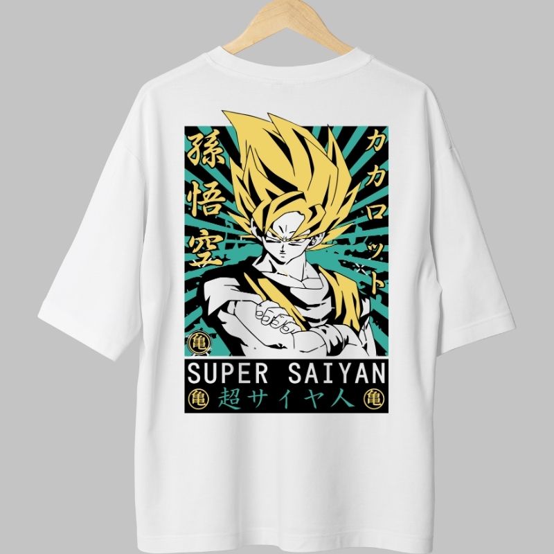 Tricou Anime Dragon Ball – Goku Super Saiyan Poster alb fata