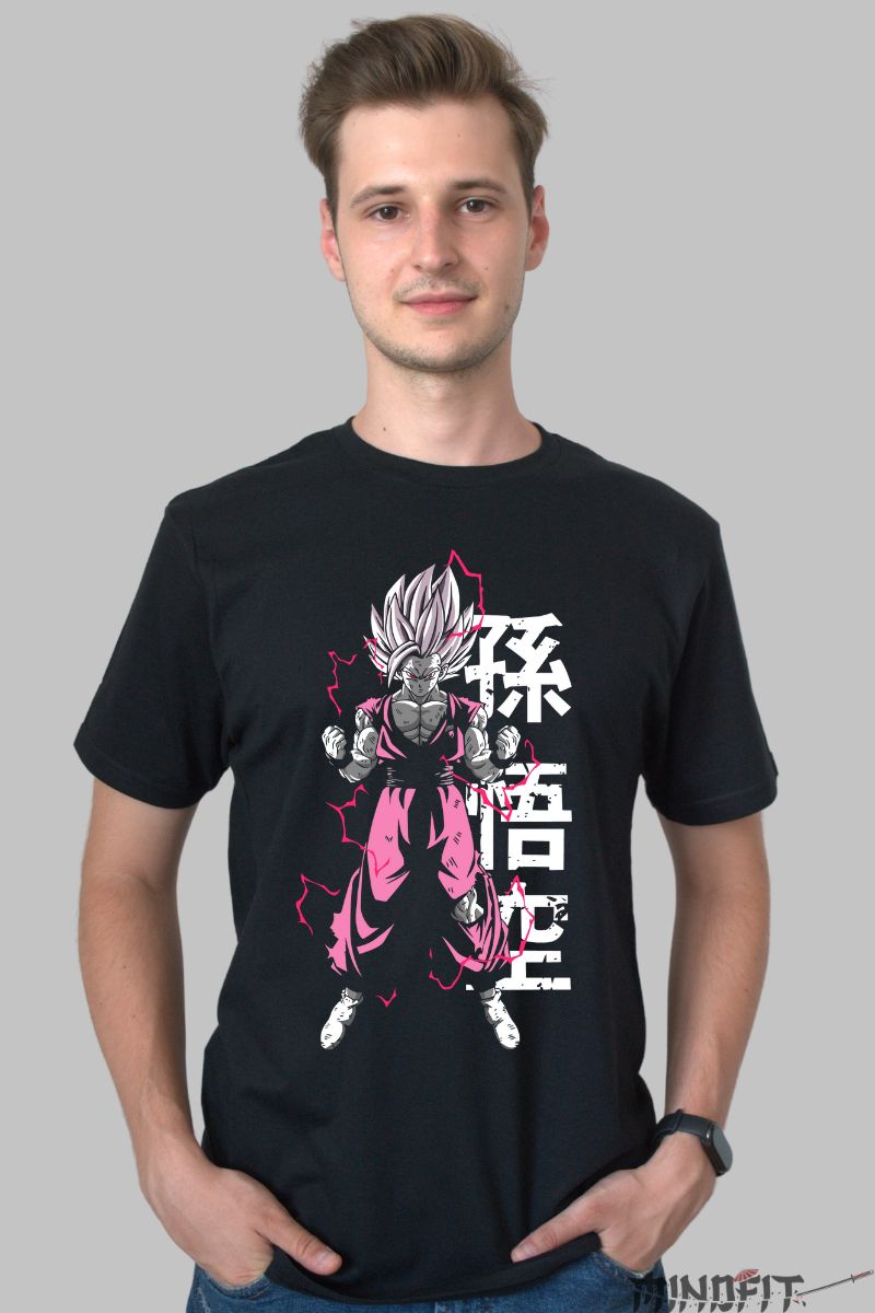 Tricou Anime Dragon Ball Goku Super Saiyan Power barbat negru