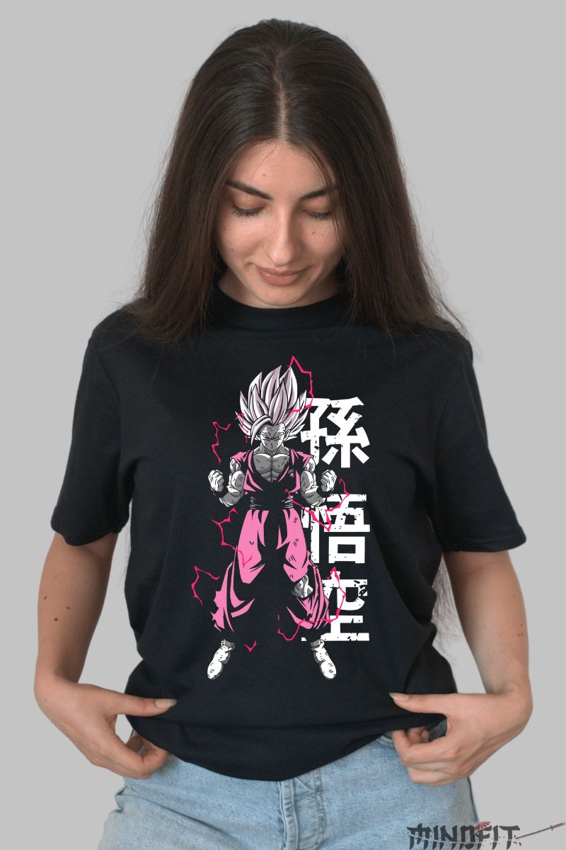 Tricou Anime Dragon Ball Goku Super Saiyan Power dama negru