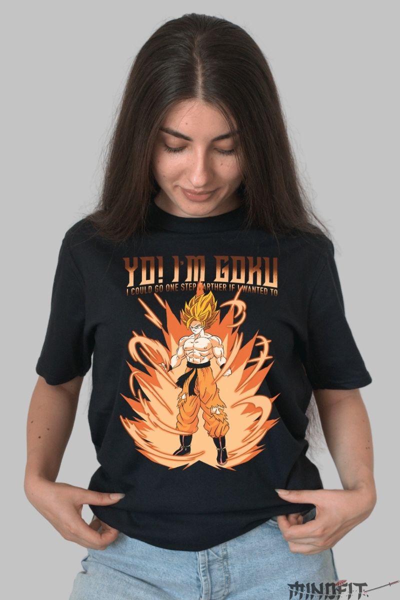 Tricou Anime Dragon Ball – Goku Super Saiyan Statement dama negru