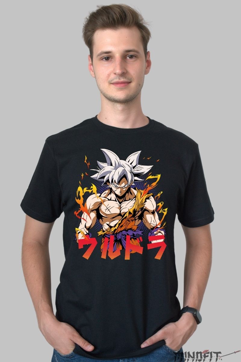 Tricou Anime Dragon Ball – Goku Ultra Instinct Flames barbat negru