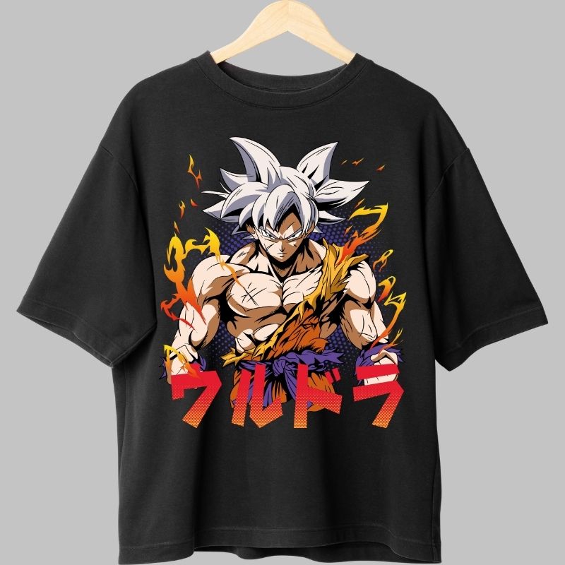 Tricou Anime Dragon Ball – Goku Ultra Instinct Flames negru