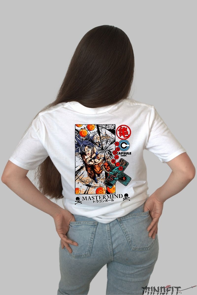 Tricou Anime Dragon Ball Goku Ultra Instinct Mastermind dama alb