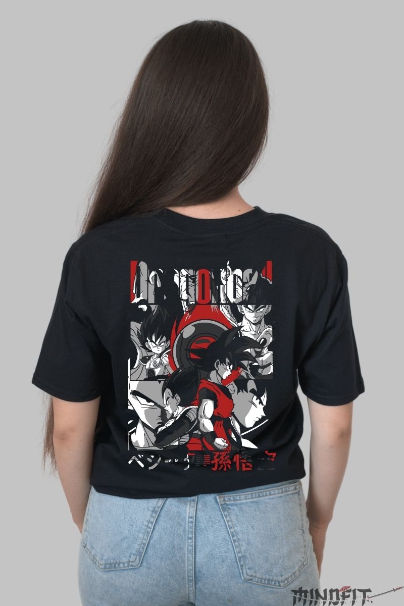 Tricou Anime Dragon Ball – Goku vs Vegeta Contrast Epic fata negru spate