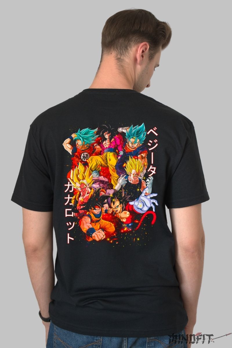 Tricou Anime Dragon Ball – Goku vs Vegeta Evolution barbat negru spate