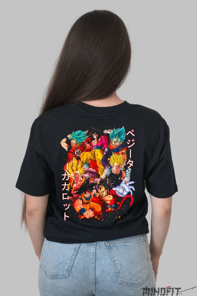 Tricou Anime Dragon Ball – Goku vs Vegeta Evolution fata negru spate