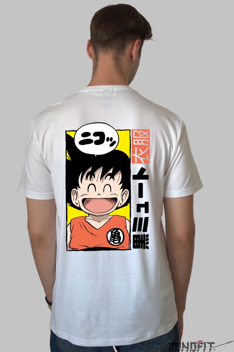 Tricou Anime Dragon Ball – Goku Zambet Copilaros alb negru spate