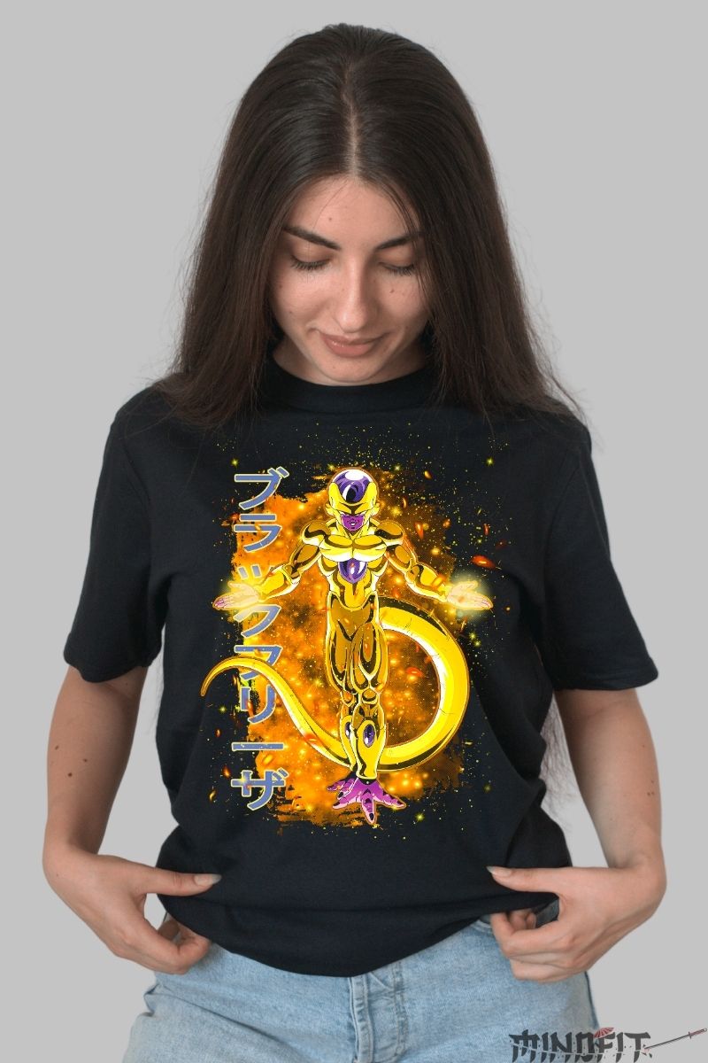 Tricou Anime Dragon Ball – Golden Frieza in Flames dama negru