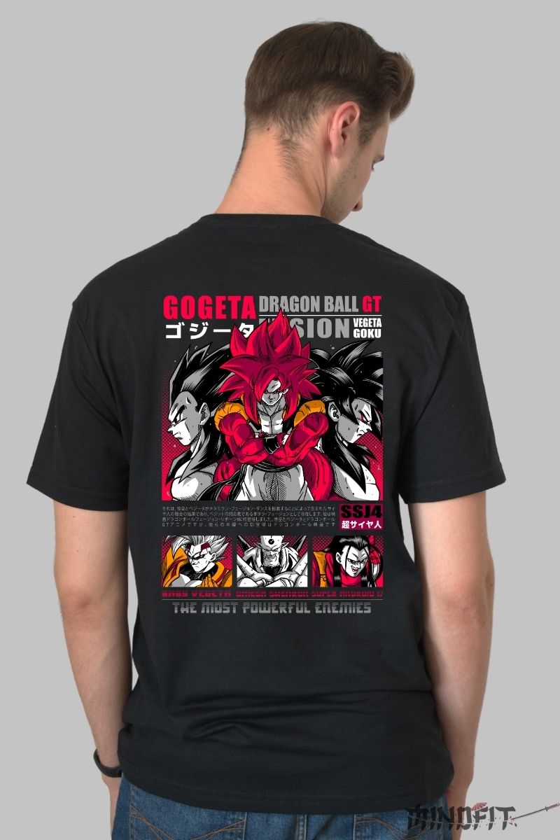 Tricou Anime Dragon Ball GT – Gogeta SSJ4 Fusion Power barbat negru spate
