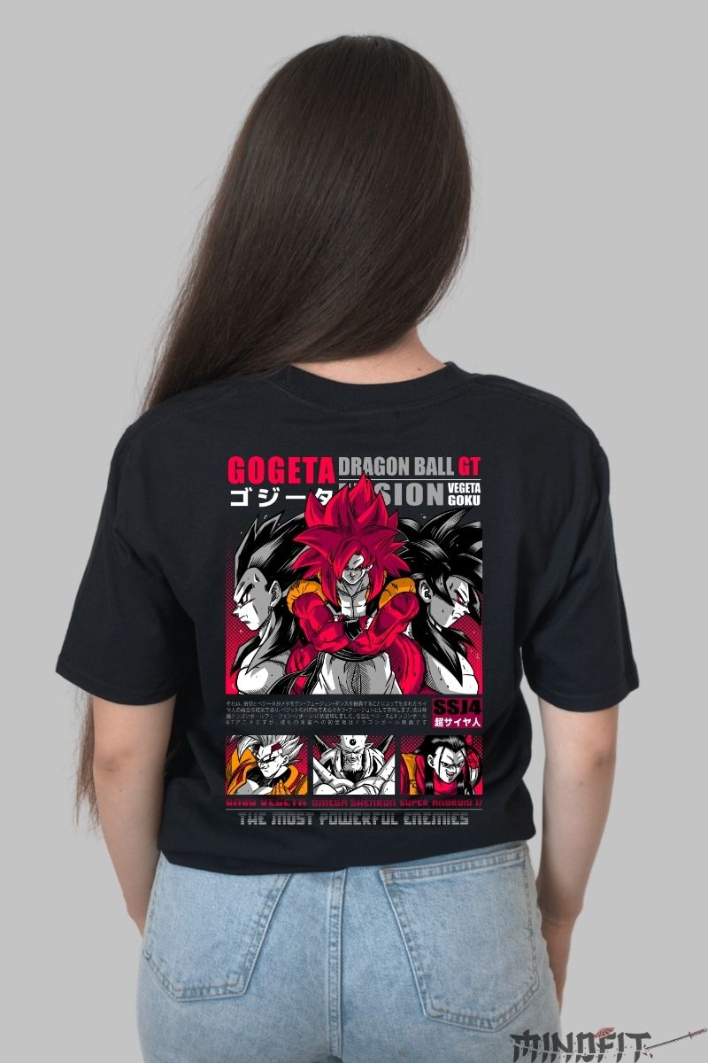 Tricou Anime Dragon Ball GT – Gogeta SSJ4 Fusion Power fata negru spate