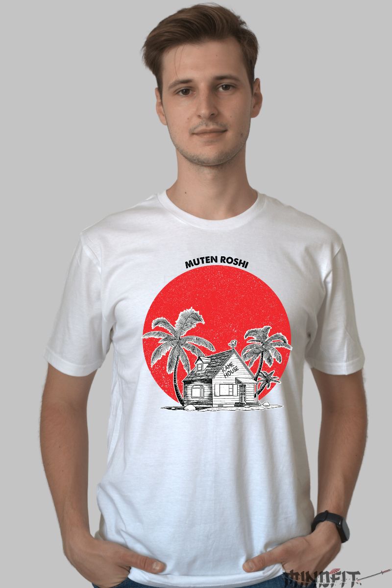 Tricou Anime Dragon Ball – Kame House Muten Roshi barbat alb
