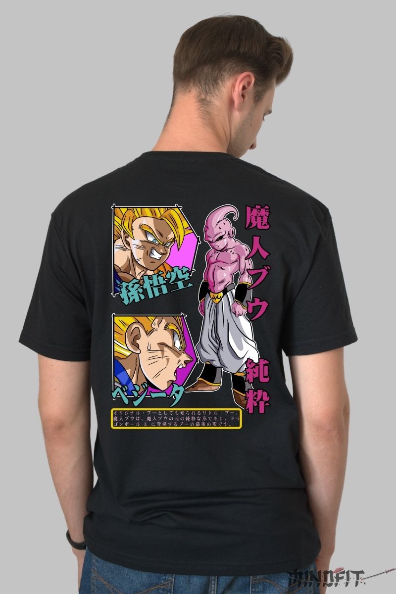 Tricou Anime Dragon Ball – Majin Buu vs Goku si Vegeta barbat negru spate