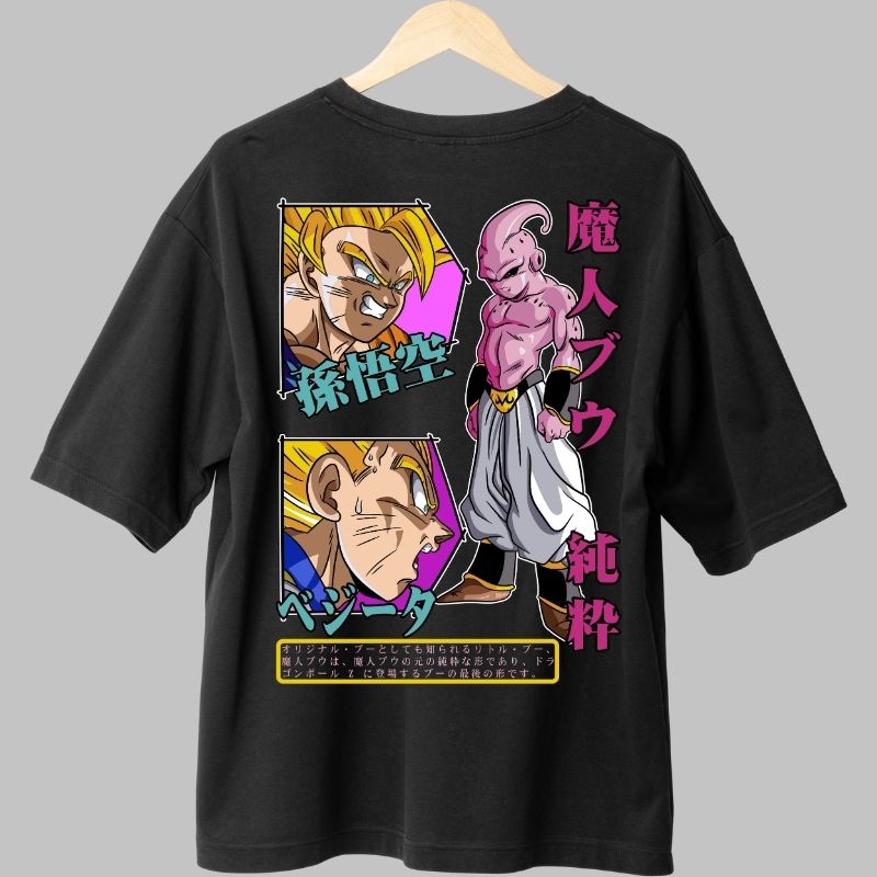 Tricou Anime Dragon Ball – Majin Buu vs Goku si Vegeta negru fata