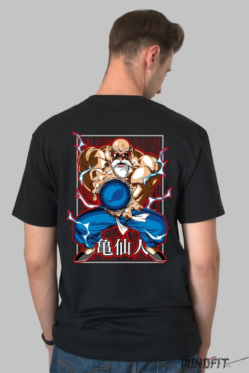 Tricou Anime Dragon Ball – Master Roshi Kamehameha barbat negru spate