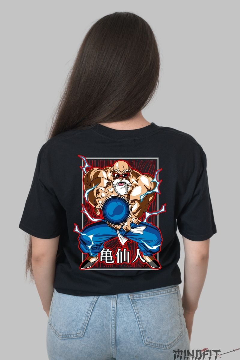 Tricou Anime Dragon Ball – Master Roshi Kamehameha fata negru spate