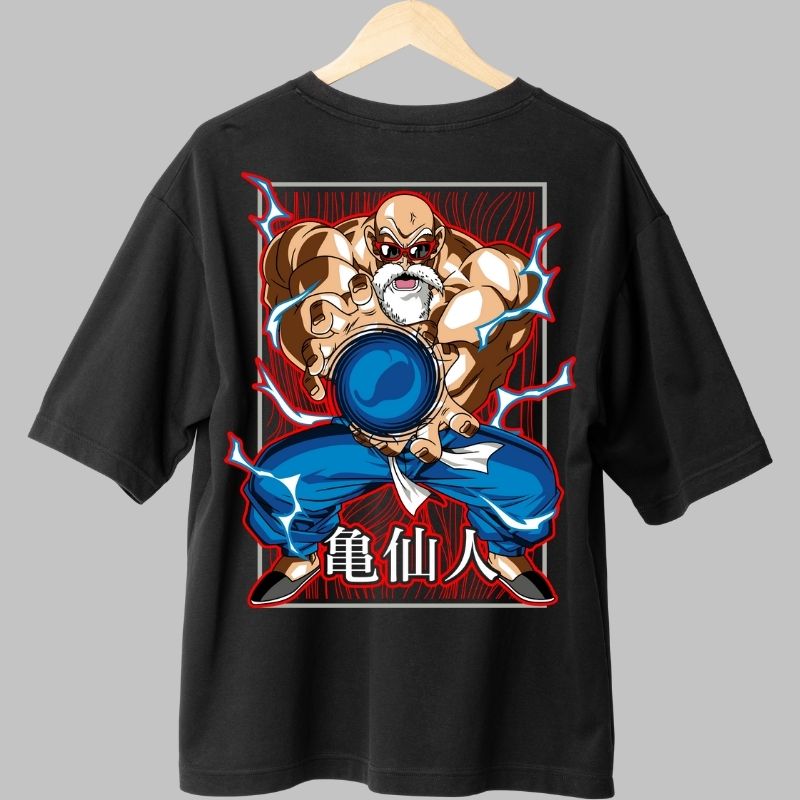 Tricou Anime Dragon Ball – Master Roshi Kamehameha negru fata