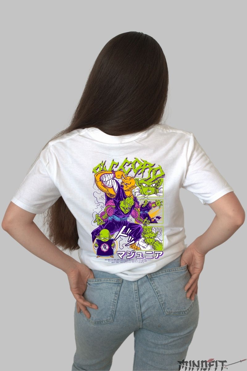 Tricou Anime Dragon Ball – Piccolo Namekian Rage alb negru spate