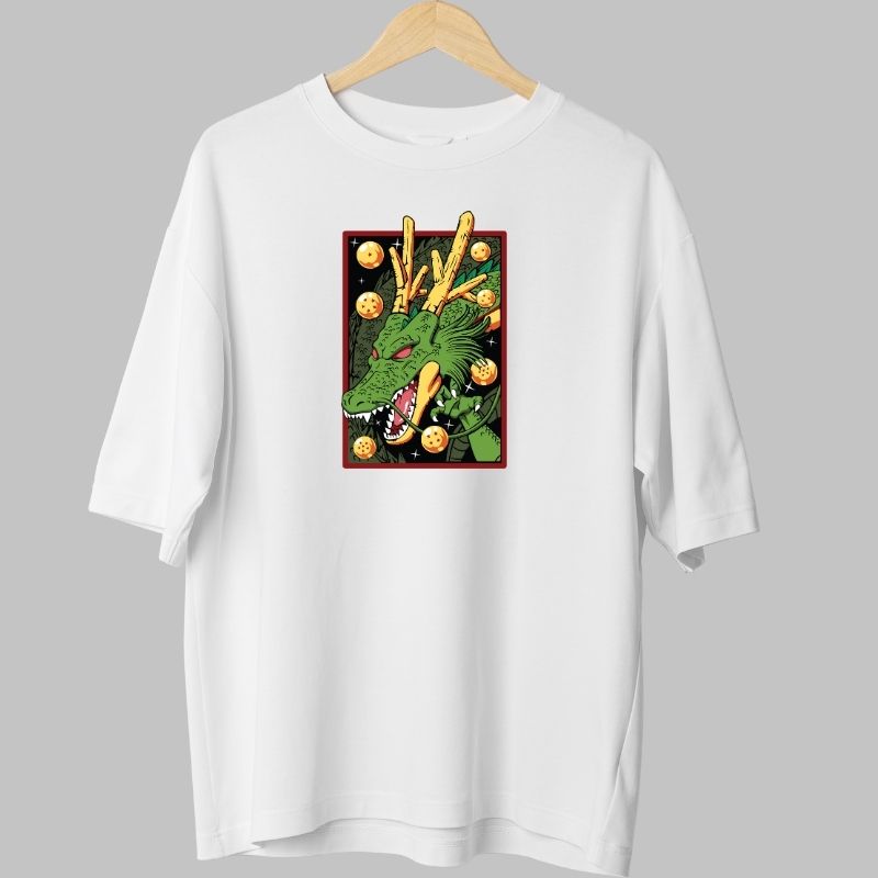Tricou Anime Dragon Ball – Shenron & Dragon Balls alb spate
