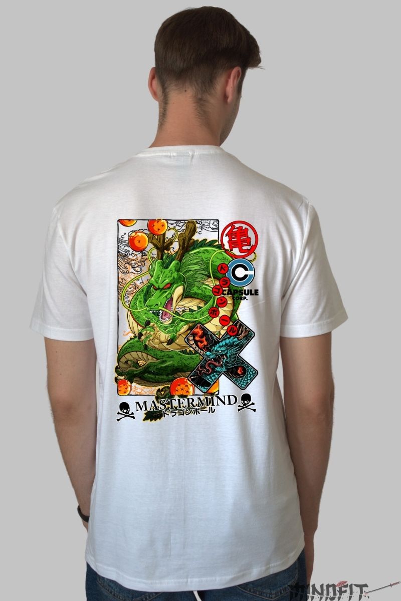 Tricou Anime Dragon Ball – Shenron & Dragon Balls alb negru spate