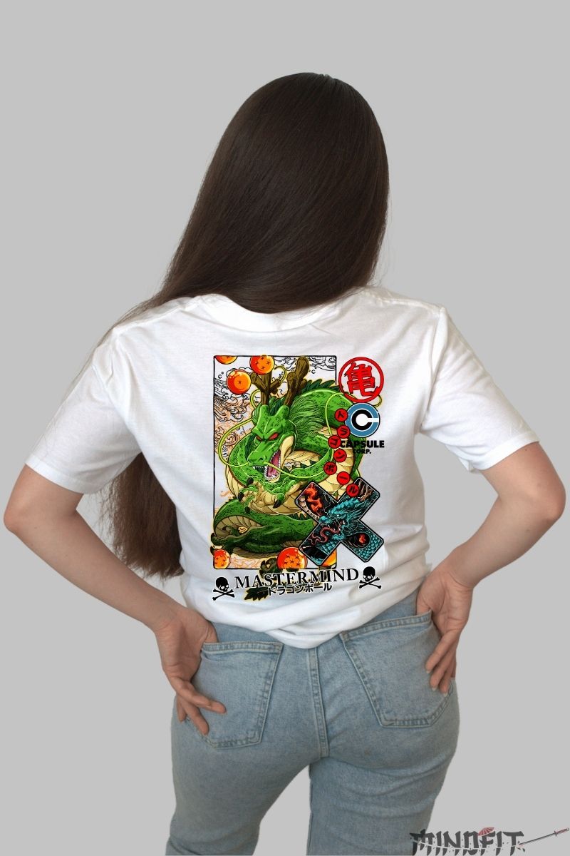 Tricou Anime Dragon Ball – Shenron & Dragon Balls alb negru spate