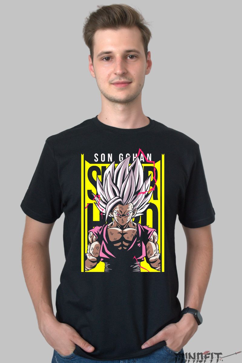 Tricou Anime Dragon Ball Son Gohan Super Hero barbat negru