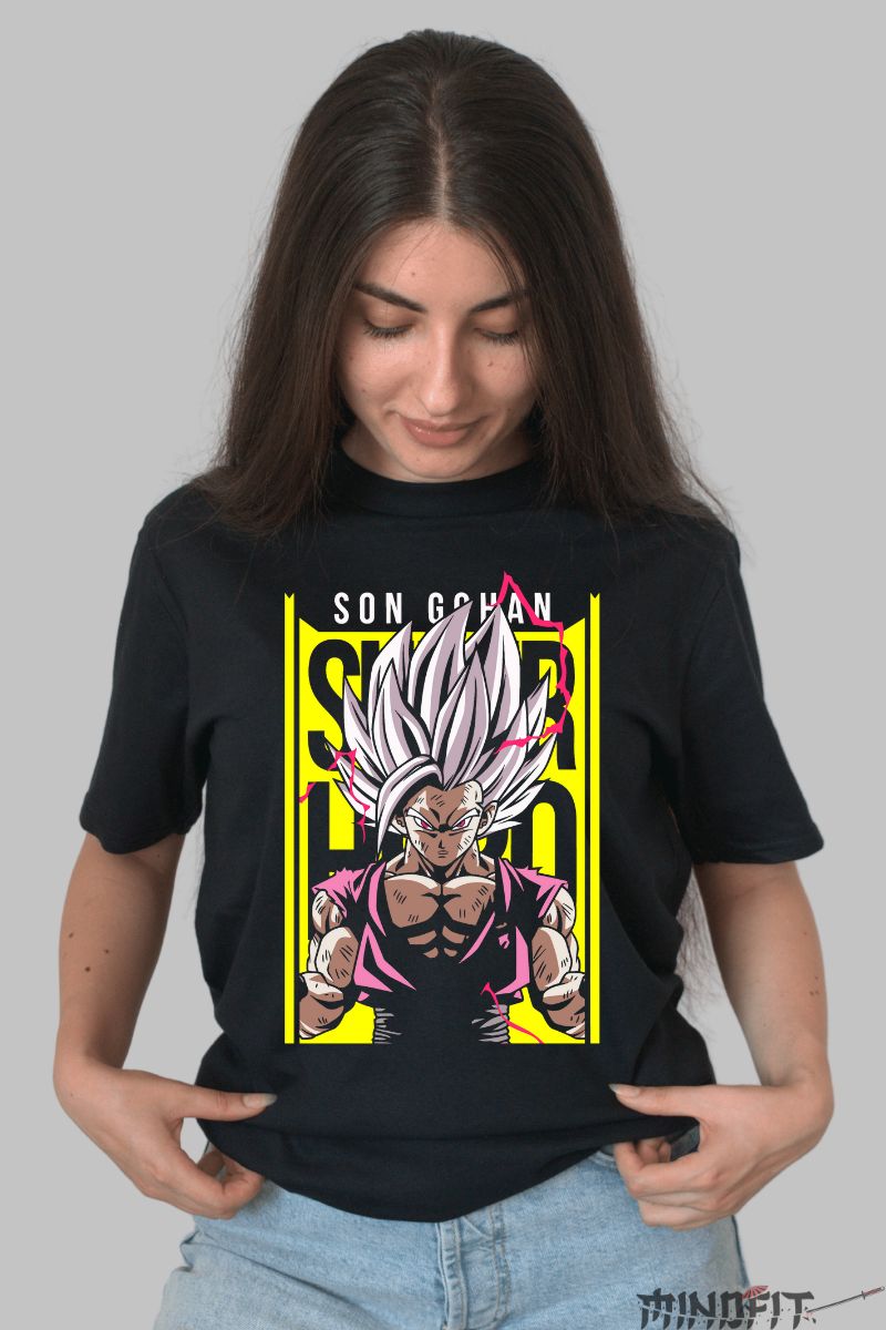 Tricou Anime Dragon Ball Son Gohan Super Hero dama negru
