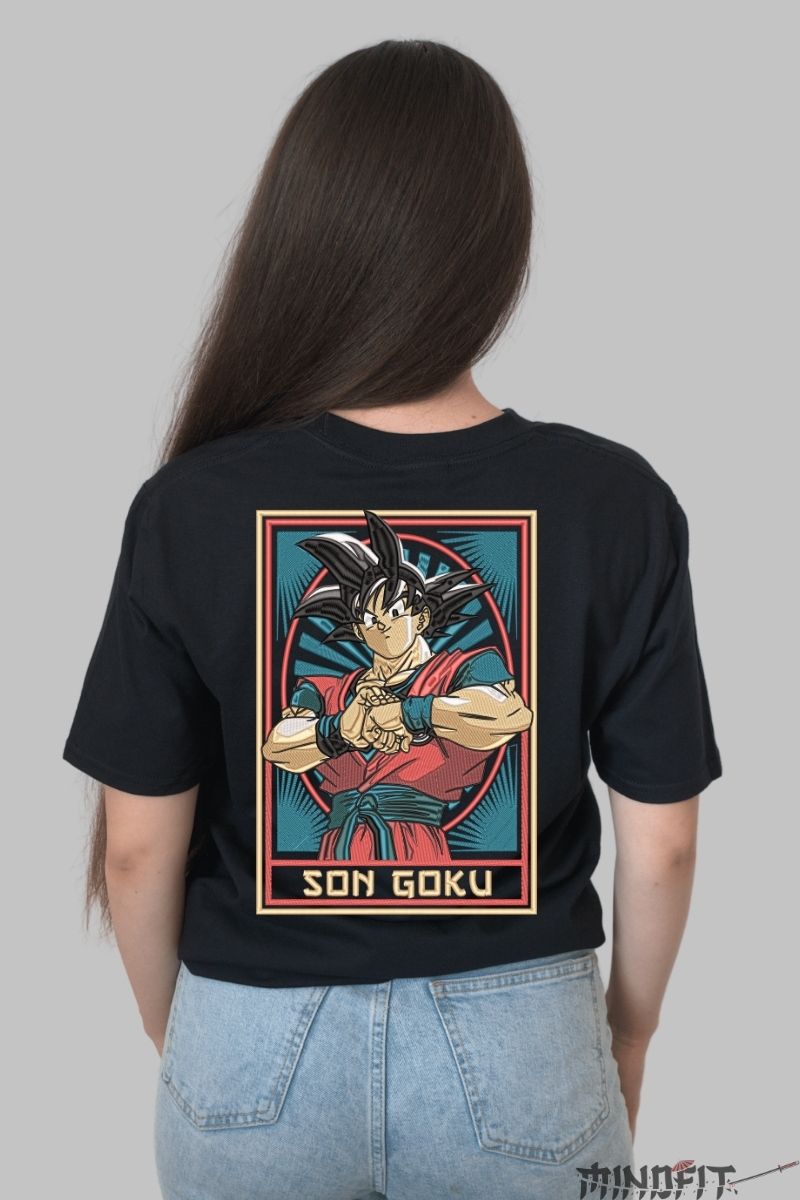 Tricou Anime Dragon Ball – Son Goku Retro Style fata negru spate