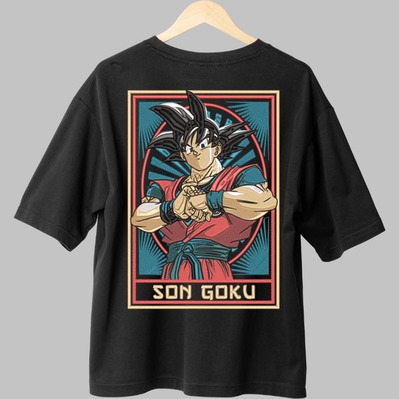 Tricou Anime Dragon Ball – Son Goku Retro Style negru fata