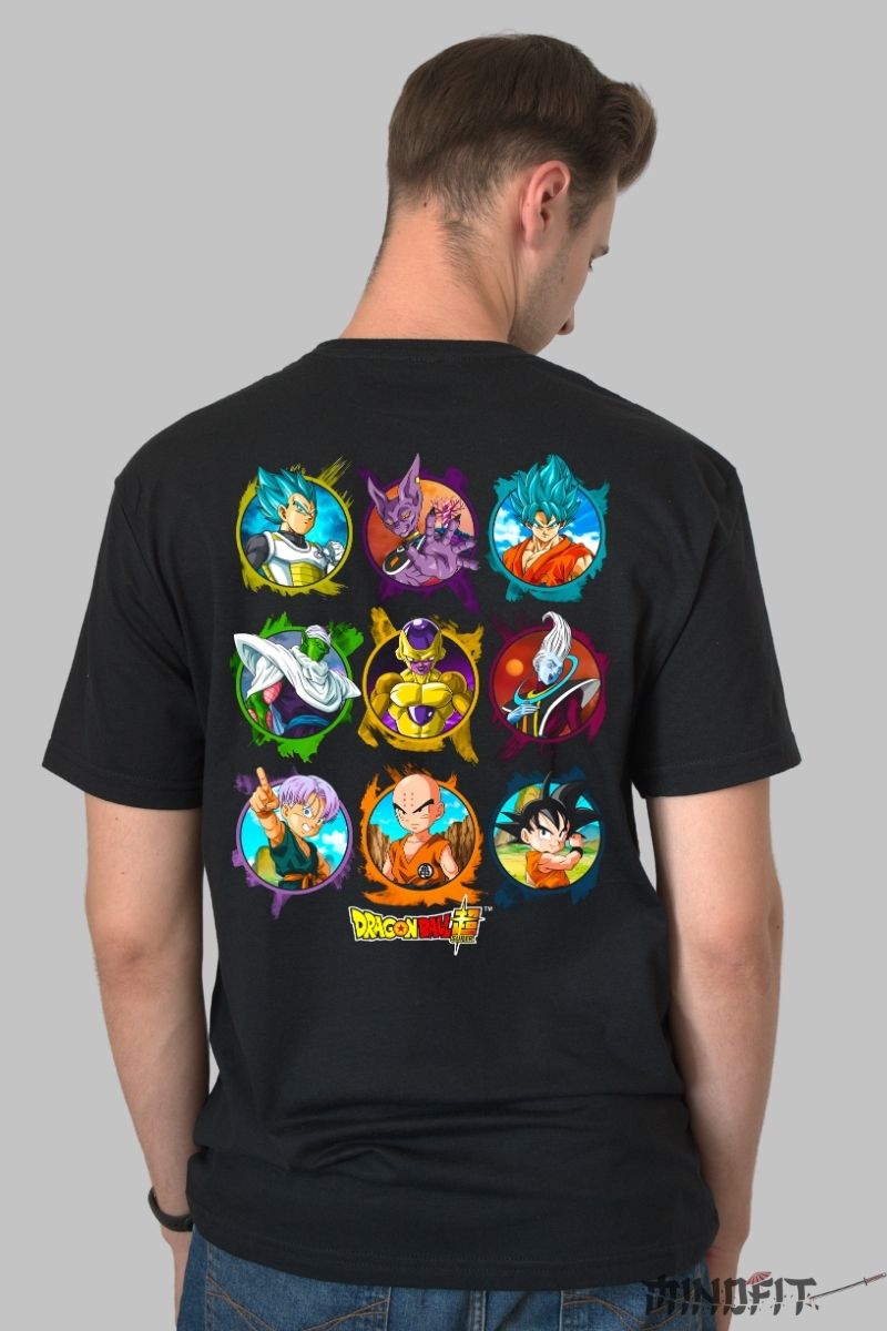 Tricou Anime Dragon Ball Super – Eroii și Răufăcătorii barbat negru spate