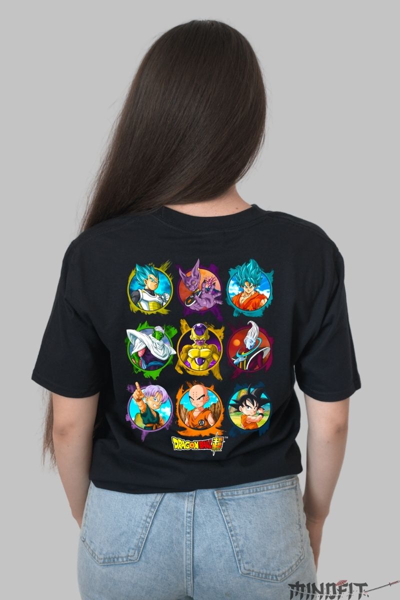 Tricou Anime Dragon Ball Super – Eroii și Răufăcătorii fata negru spate