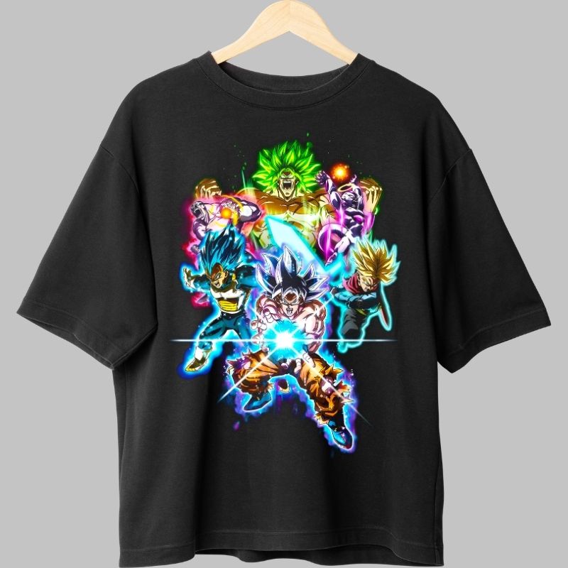 Tricou Anime Dragon Ball Super – Ultra Instinct & Războinici Legendari negru spate