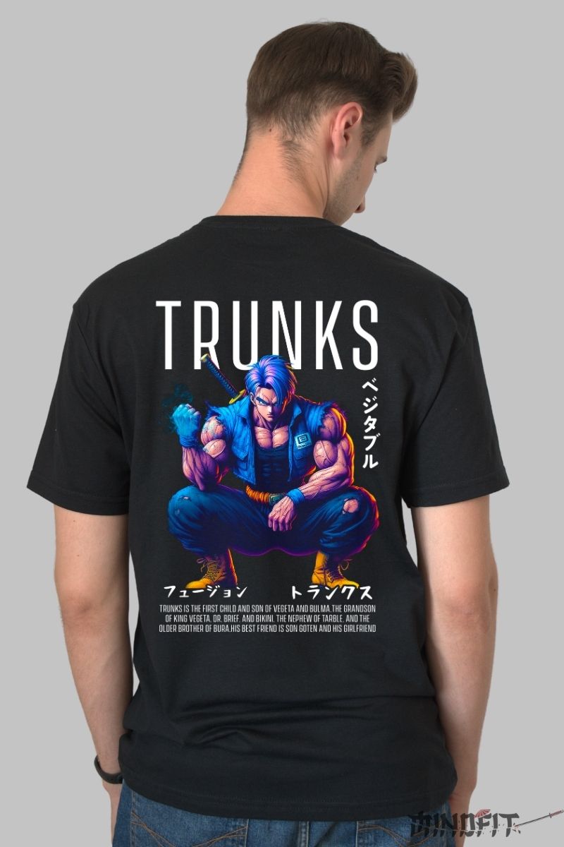Tricou Anime Dragon Ball – Trunks Sword Stance barbat negru spate