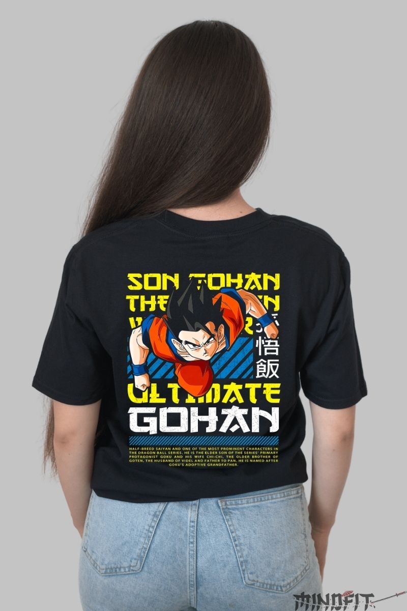 Tricou Anime Dragon Ball – Ultimate Gohan fata negru spate