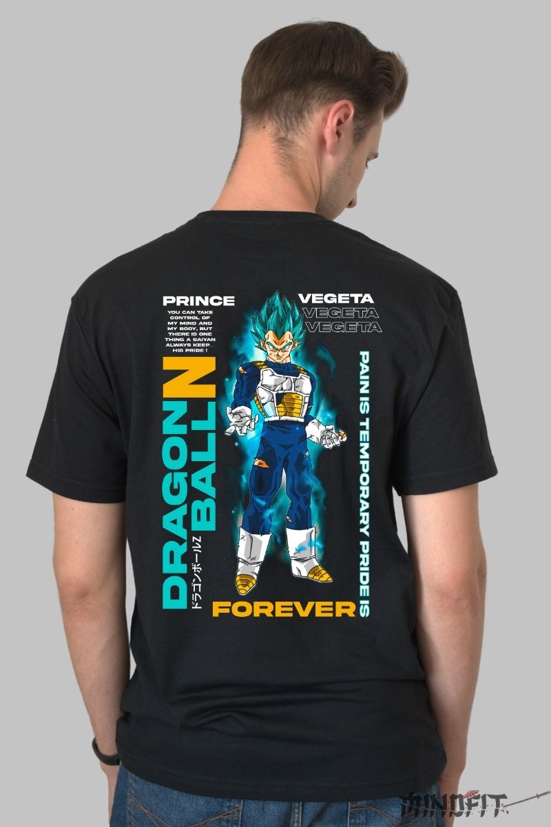 Tricou Anime Dragon Ball – Vegeta Blue Pride barbat negru spate