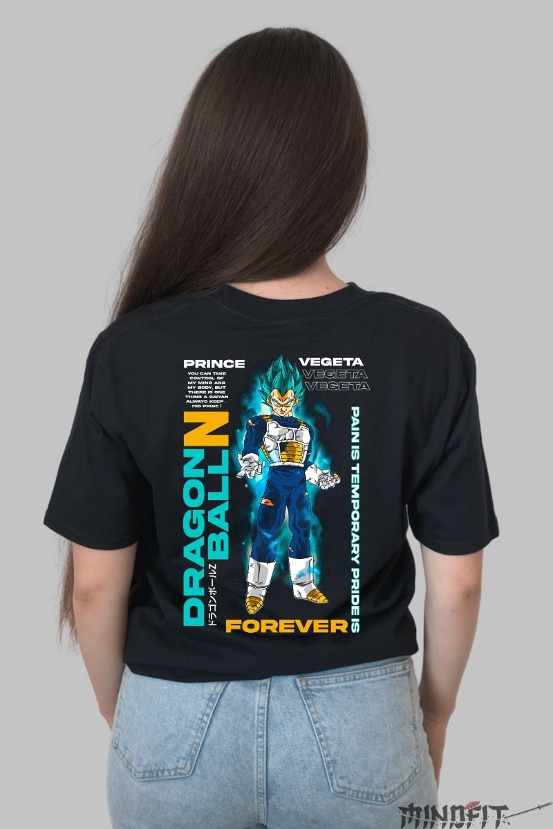 Tricou Anime Dragon Ball – Vegeta Blue Pride fata negru spate