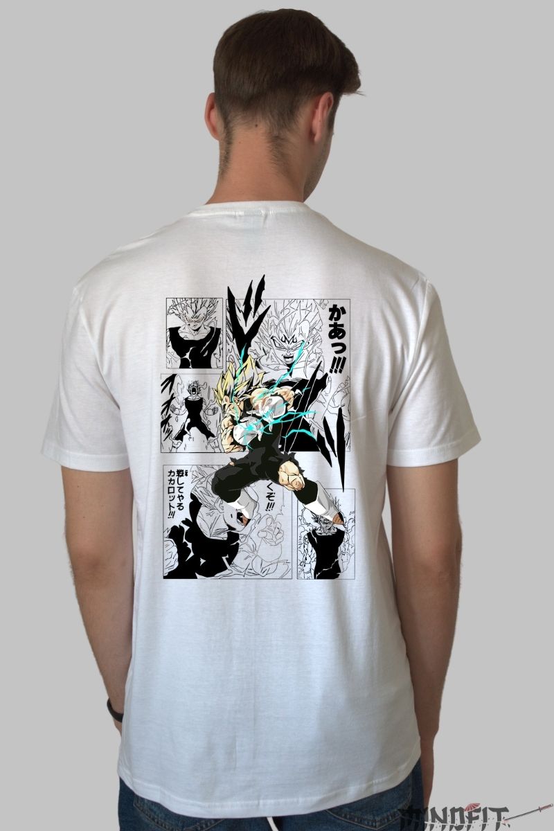 Tricou Anime Dragon Ball – Vegeta Lightning Power alb negru spate