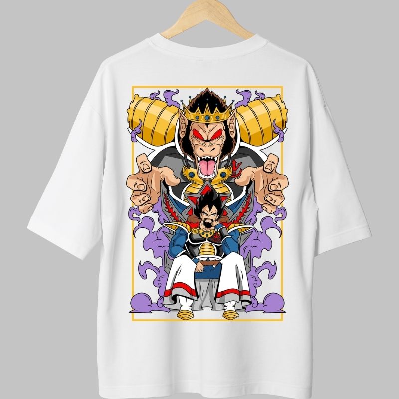 Tricou Anime Dragon Ball – Vegeta Rege Saiyan alb fata