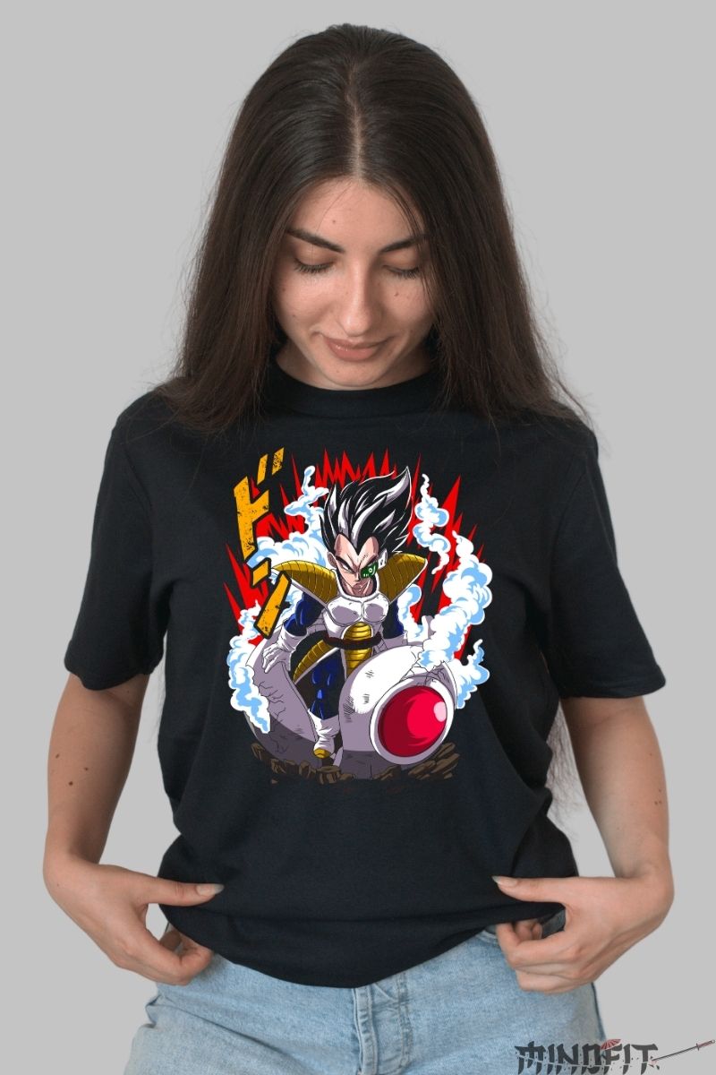 Tricou Anime Dragon Ball – Vegeta Saiyan Arrival dama negru